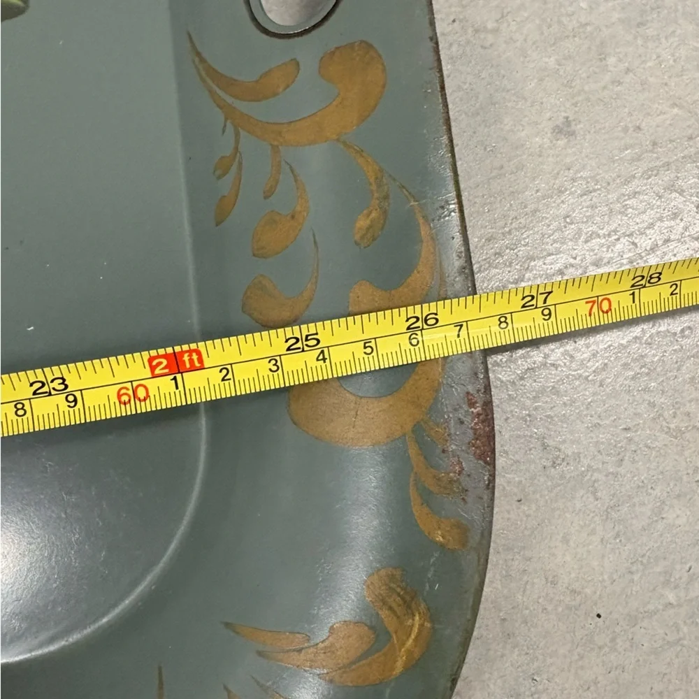 ANTIQUE EXTRA LARGE Hand-Painted Floral Bouquet Tole Toleware Tray 26.5” X 19.5”